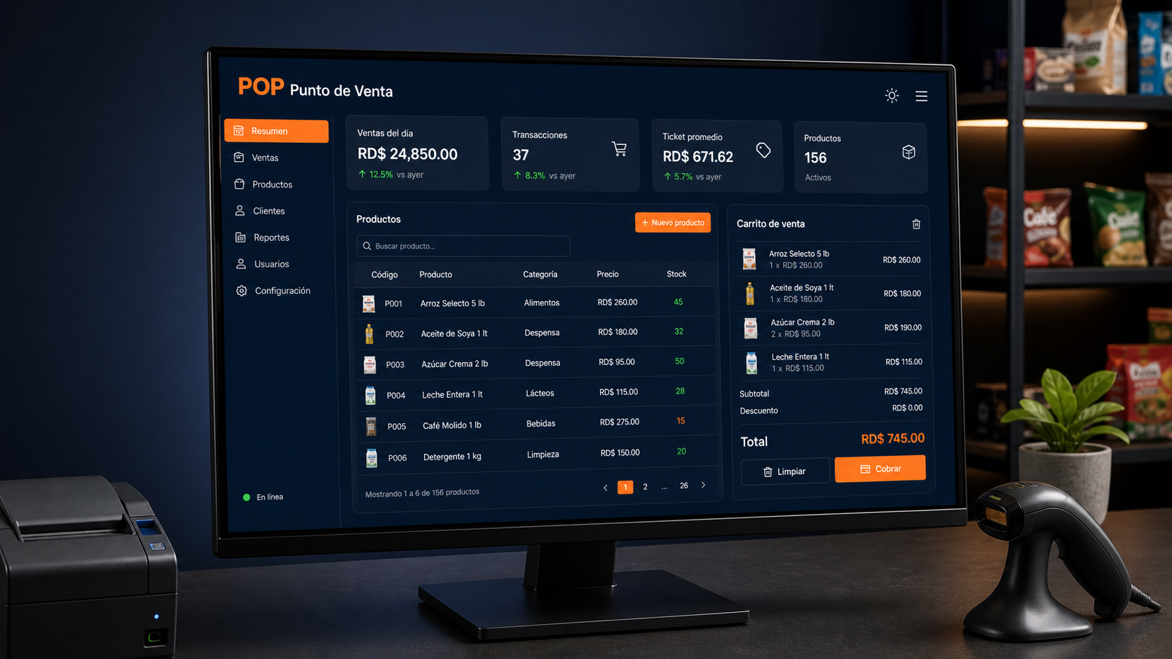 Dashboard de POP Punto de Venta en escritorio